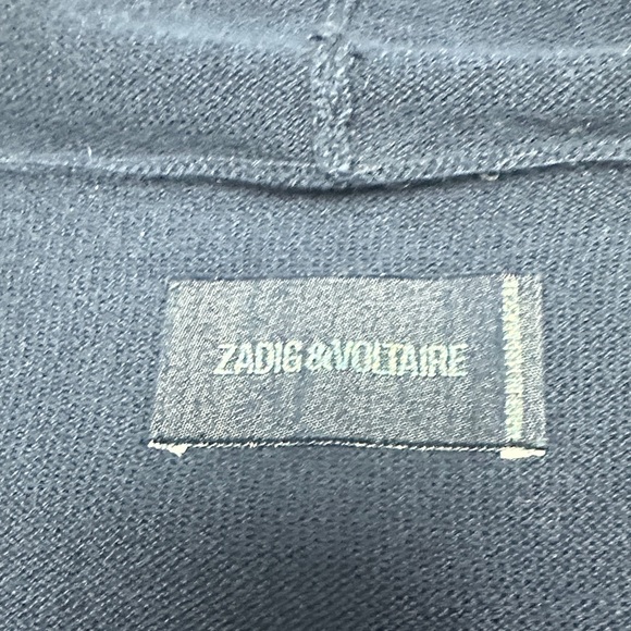 Zadig & Voltaire Navy Zip Hoodie Cardigan Crystal Skull Navy Blue, oversized XS - Picture 4 of 13